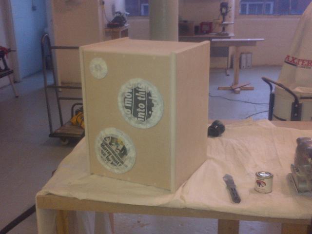 mdf speaker waiting to get sprayed